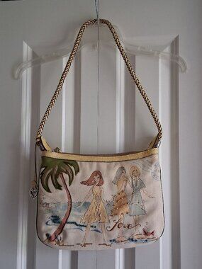 Brighton RARE Beach Scene Leather/Canvas/Embroidered/Beaded Purse #U-107007